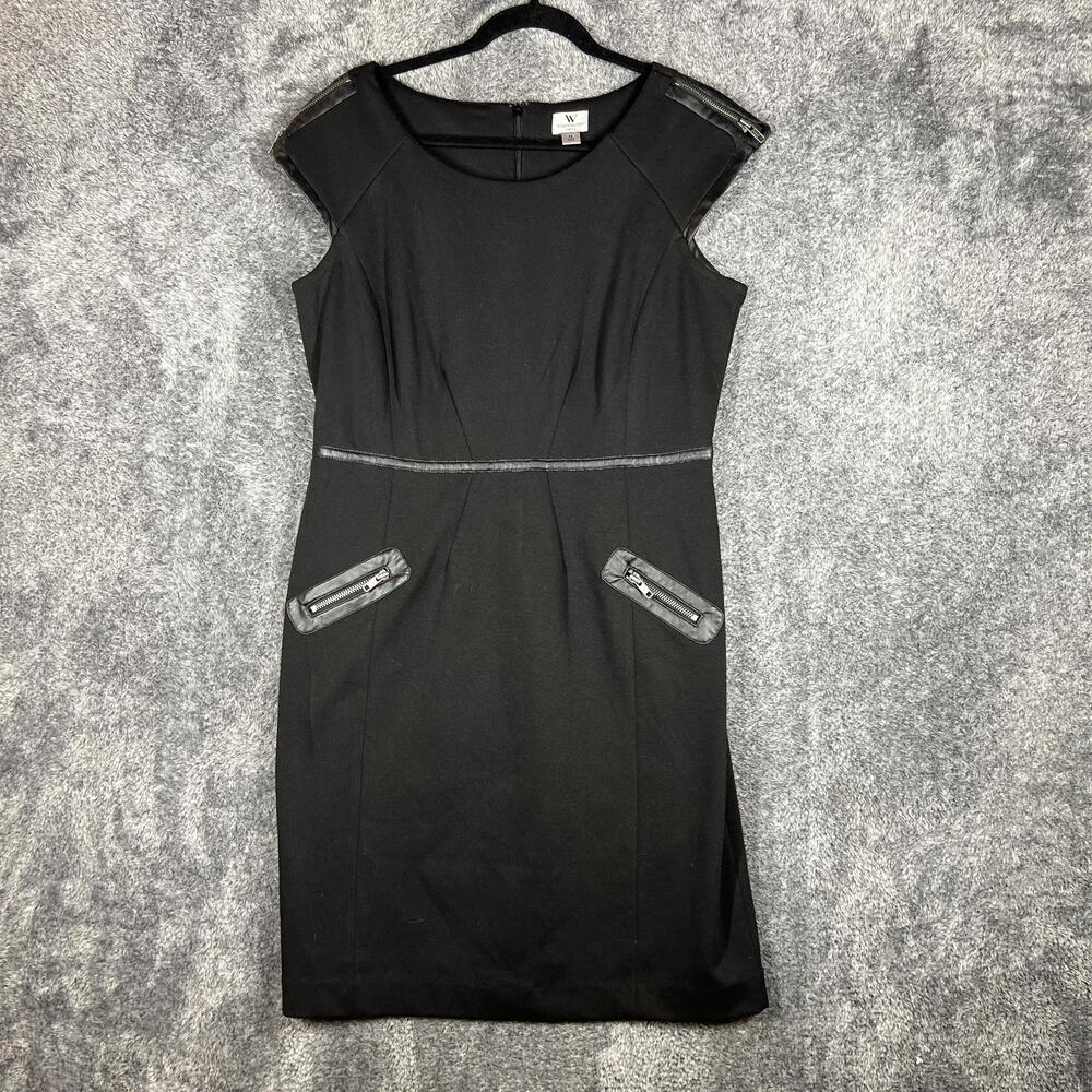 Worthington Dress Womens 12 Black Sheath Pencil Cap Sleeve Zip Stretch